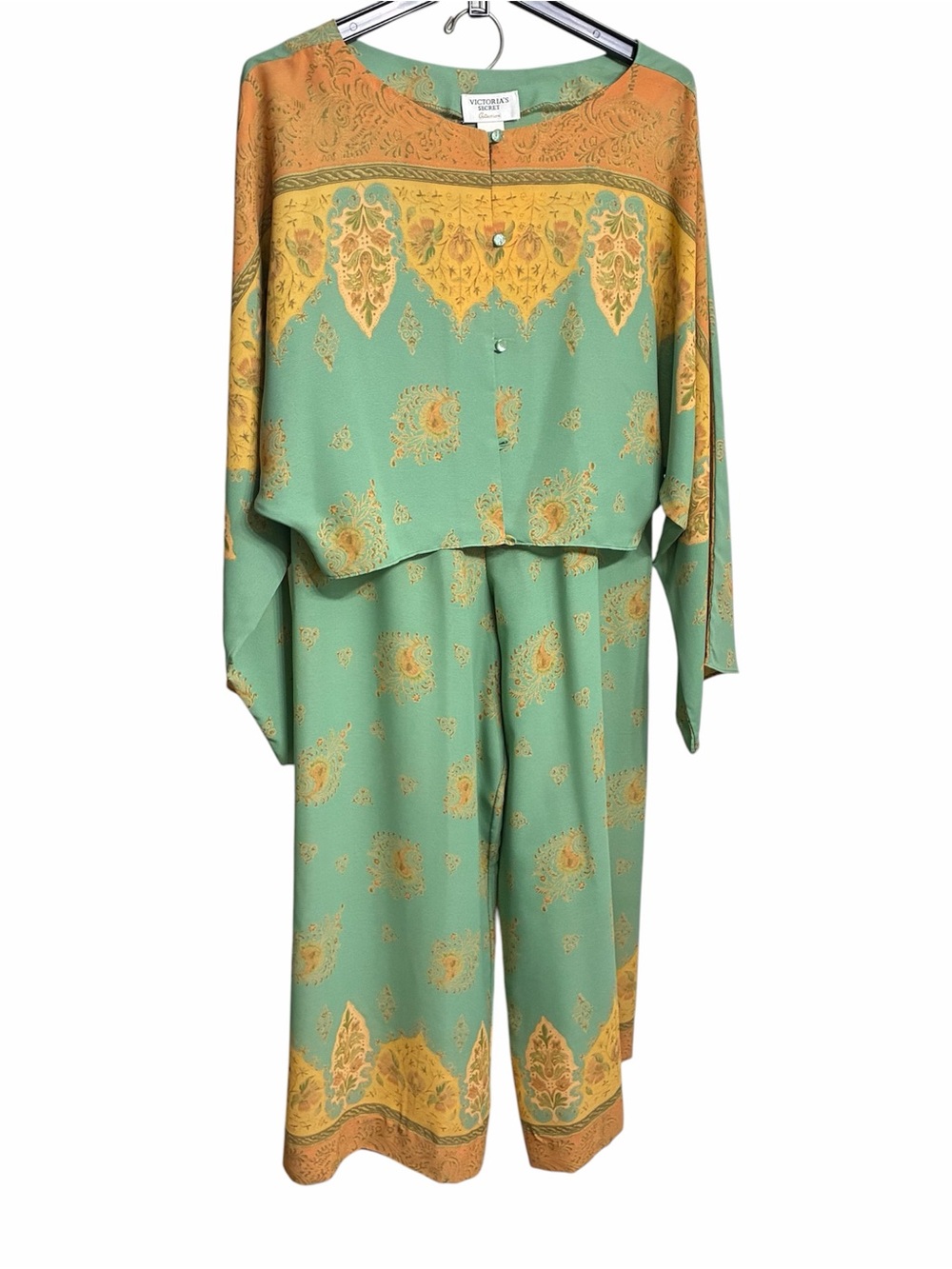 Victorias Secret Lounge Set Green Sz M 2-Pc Cami Flare Pants Jammies Beachy Cool